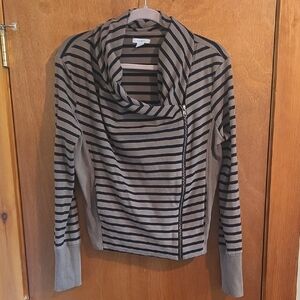 Caslon Black and Gray Striped Cowl Neck Sweater